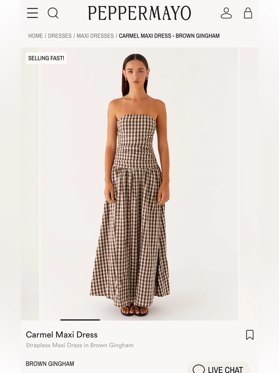 Peppermayo Dresses & Skirts - Peppermayo Carmel Maxi Dress Strapless Brown Gingham